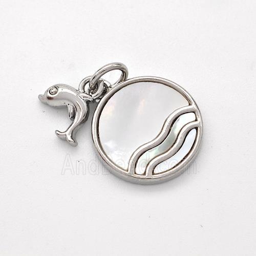 Copper Sun Pendant Pave Shell Dolphin Platinum Plated