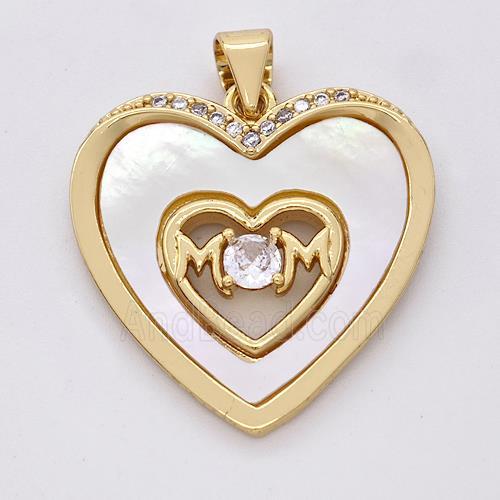Copper Heart Pendant Pave Shell Zirconia MOM 18K Gold Plated