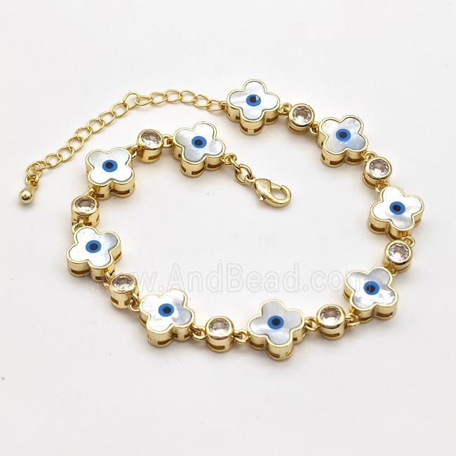Copper Clover Bracelet Pave Shell 18K Gold Plated