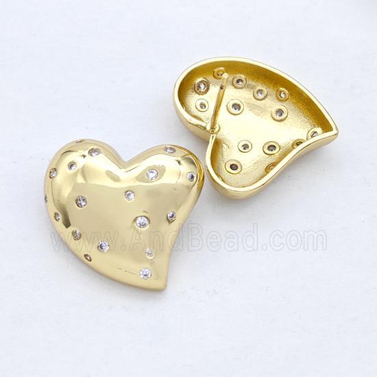 Copper Heart Stud Earring Micro Pave Zirconia Gold Plated