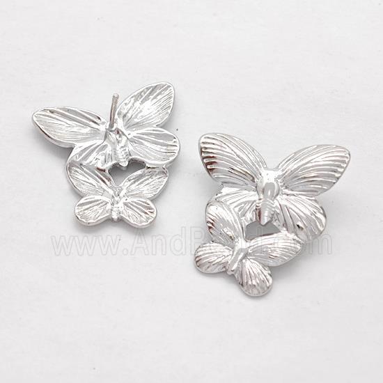Copper Butterfly Stud Earrings Platinum Plated