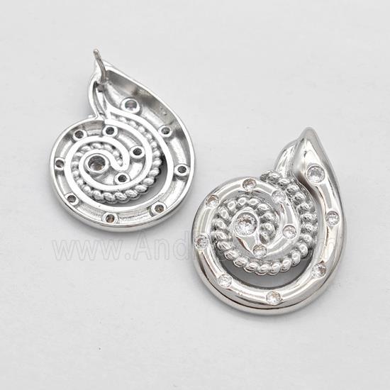 Copper Stud Earrings Micro Pave Zirconia Nautilus Shell Platinum Plated