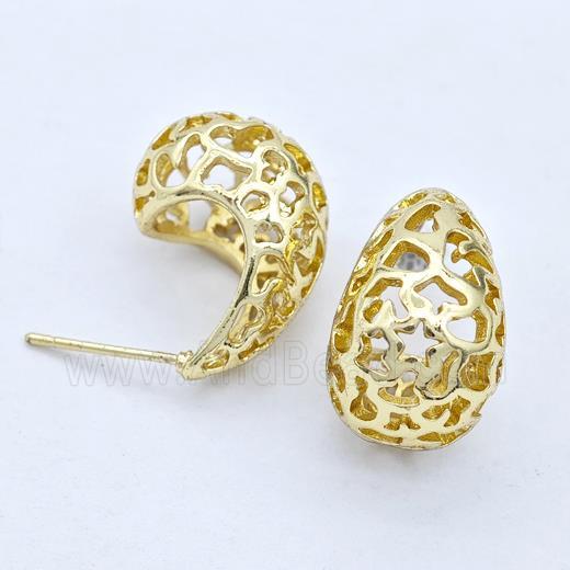 Copper Teardrop Stud Earrings Hollow Gold Plated