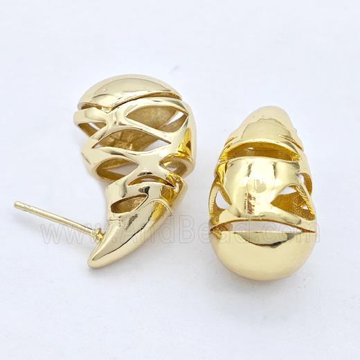 Copper Teardrop Stud Earrings Hollow Gold Plated