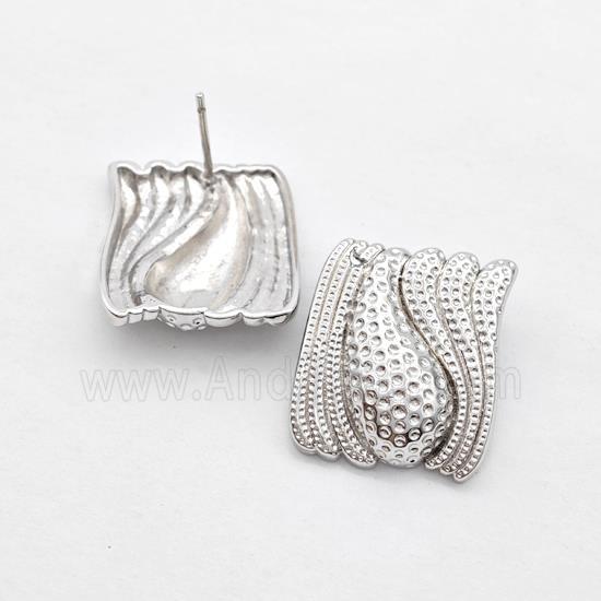 Copper Square Stud Earrings Teardrop Platinum Plated