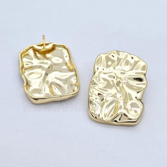 Copper Rectangle Stud Earrings Hammered Gold Plated