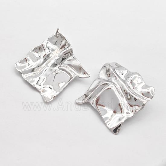 Copper Square Stud Earrings Hammered Platinum Plated