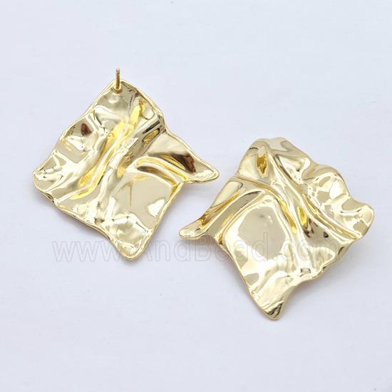 Copper Square Stud Earrings Hammered Gold Plated