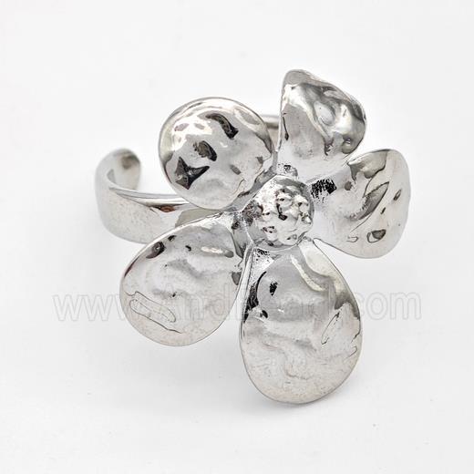Copper Flower Rings Hammered Platinum Plated