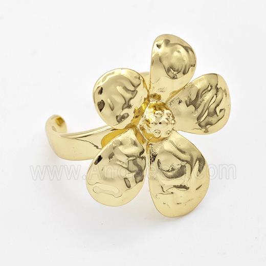 Copper Flower Rings Hammered Gold Plated