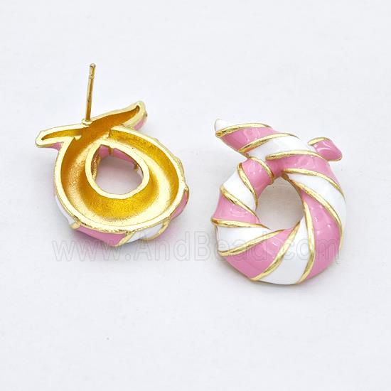 Copper Stud Earrings Awareness Ribbons White Pink Enamel Gold Plated