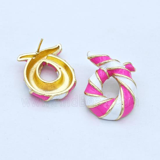 Copper Stud Earrings Awareness Ribbons White Hotpink Enamel Gold Plated