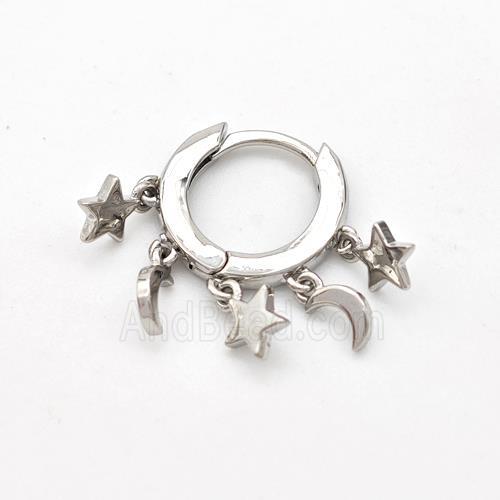 Copper Hoop Earrings Star Moon Platinum Plated
