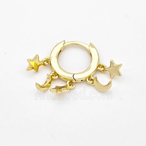 Copper Hoop Earrings Star Moon Gold Plated