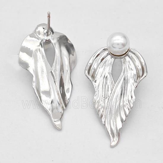 Copper Angel Wings Stud Earrings Pave Pearlized Plastic Platinum Plated