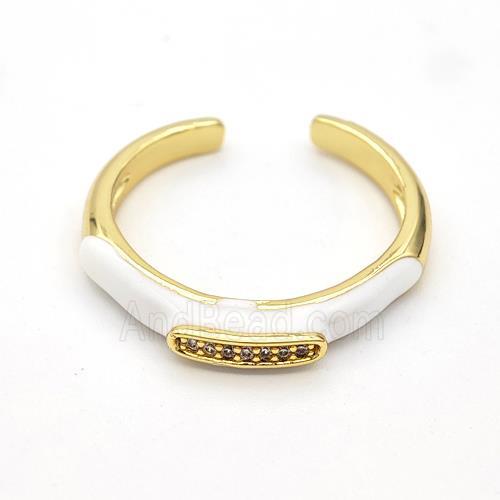 Copper Rings Pave Zirconia White Enamel Gold Plated