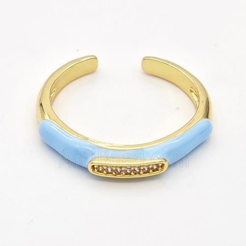 Copper Rings Pave Zirconia Blue Enamel Gold Plated