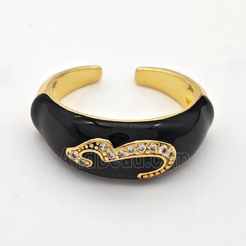 Copper Rings Pave Zirconia Black Enamel Gold Plated