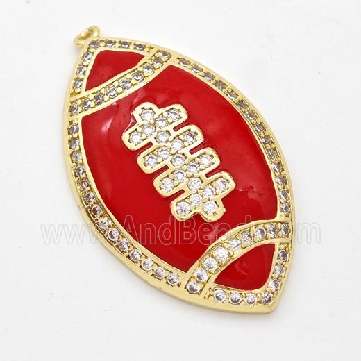 American Football Charms Copper Rugby Pendant Pave Zirconia Red Enamel Sport Gold Plated