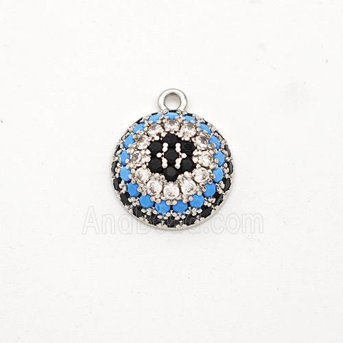 Copper Circle Pendant Micro Pave Zirconia Flower Platinum Plated