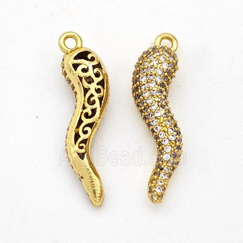 Copper Chili Pendant Micro Pave Zirconia Capsicum Gold Plated
