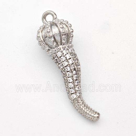Copper Chili Pendant Micro Pave Zirconia Capsicum Platinum Plated