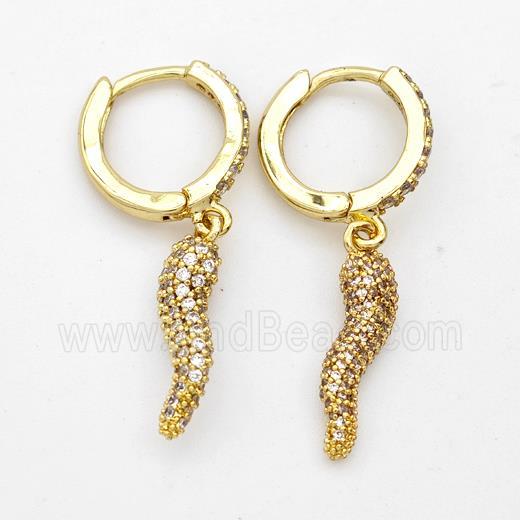 Copper Chili Hoop Earrings Pave Zirconia Capsicum Gold Plated