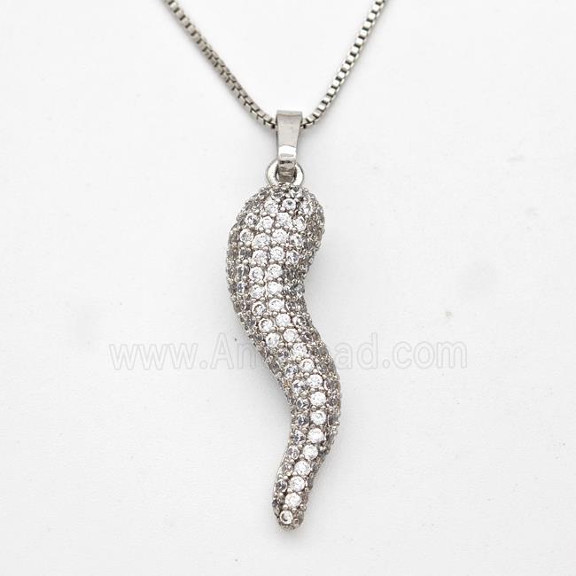 Copper Chili Necklace Pave Zirconia Capsicum Platinum Plated