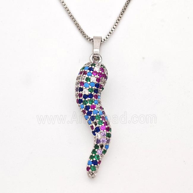 Copper Chili Necklace Pave Zirconia Capsicum Platinum Plated