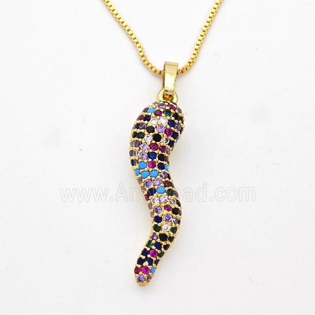 Copper Chili Necklace Pave Zirconia Capsicum Gold Plated