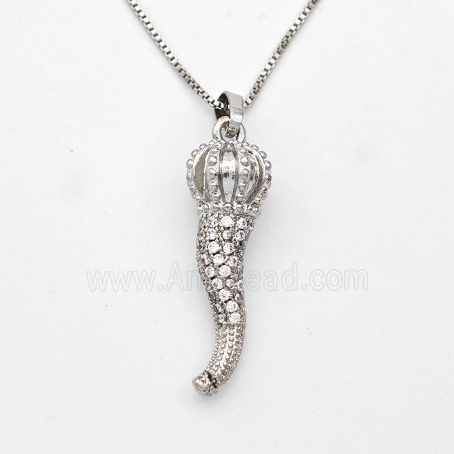 Copper Chili Necklace Pave Zirconia Capsicum Platinum Plated