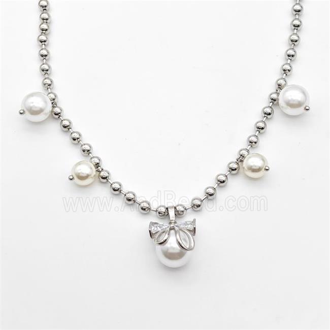 Copper Necklace With Pearlized Plastic Platinum Plated
