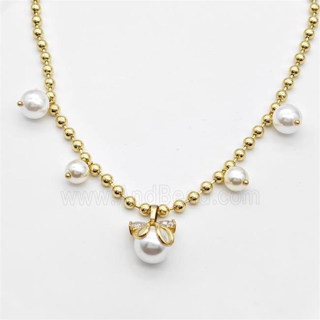 Copper Necklace With Pearlized Plastic Gold Plated