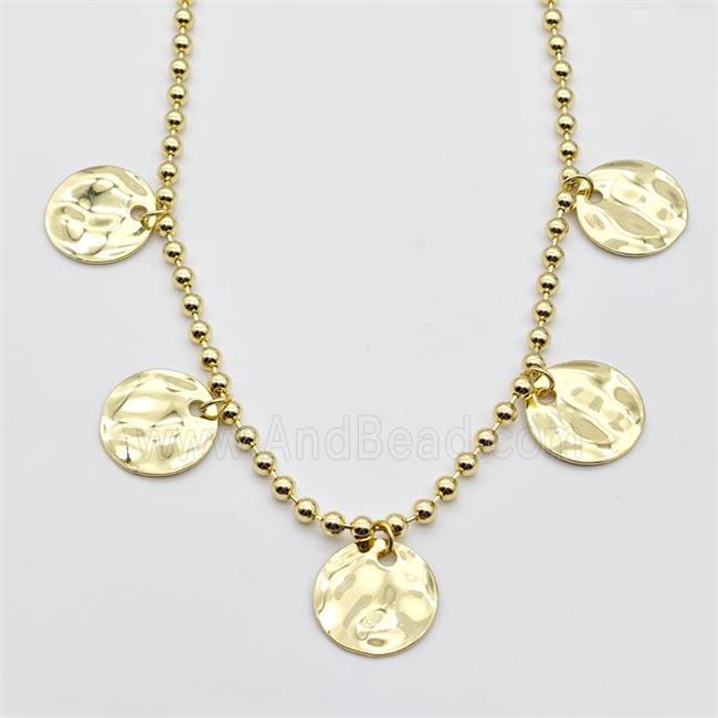 Copper Necklace Circle Hammered Gold Plated
