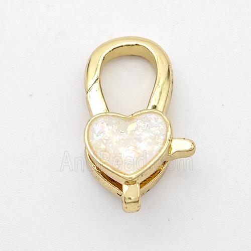 Copper Lobster Clasp Pave White Fire Opal Heart 18K Gold Plated