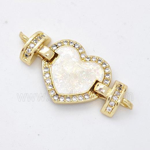 Copper Connector Pave White Fire Opal Zirconia Heart 18K Gold Plated