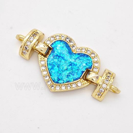 Copper Connector Pave Blue Fire Opal Zirconia Heart 18K Gold Plated