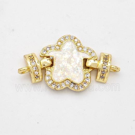 Copper Connector Pave White Fire Opal Zirconia Flower 18K Gold Plated