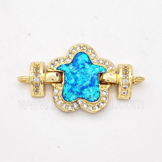 Copper Connector Pave Blue Fire Opal Zirconia Flower 18K Gold Plated