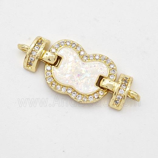 Copper Connector Pave White Fire Opal Zirconia Apple 18K Gold Plated