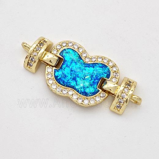 Copper Connector Pave Blue Fire Opal Zirconia Apple 18K Gold Plated