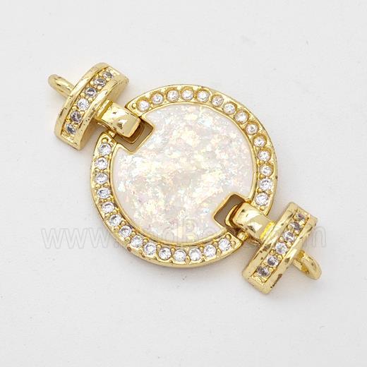 Copper Connector Pave White Fire Opal Zirconia Circle 18K Gold Plated