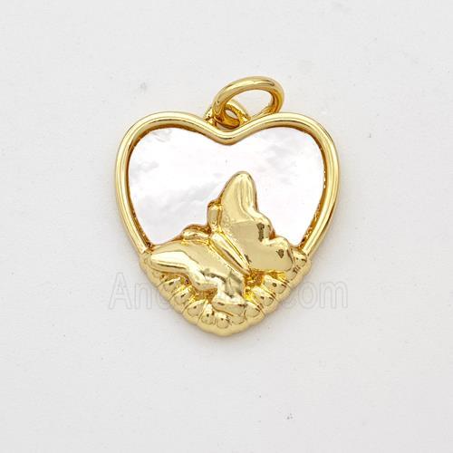 Copper Heart Pendant Pave Shell Mountain 18K Gold Plated