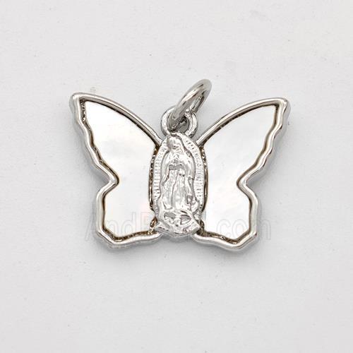 Copper Butterfly Pendant Pave Shell Virgin Mary Platinum Plated