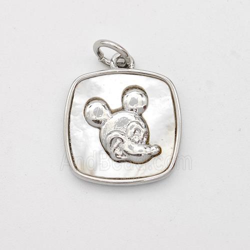 Copper Square Pendant Pave Shell Platinum Plated