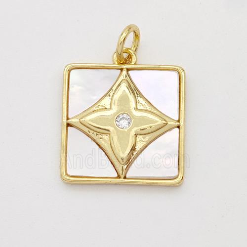 Copper Square Pendant Pave Shell Clover 18K Gold Plated