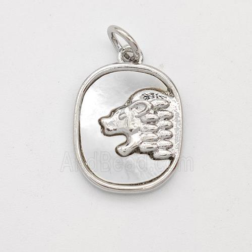 Copper Lion Pendant Pave Shell Platinum Plated