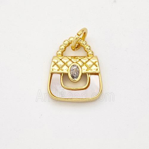 Handbag Charms Copper Pendant Pave Shell Zirconia 18K Gold Plated
