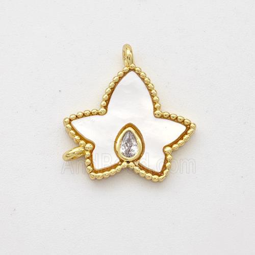 Copper Maple Leaf Pendant Pave Shell Zirconia 2loops 18K Gold Plated
