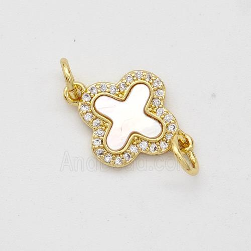 Copper Cross Connector Pave Shell Zirconia 18K Gold Plated